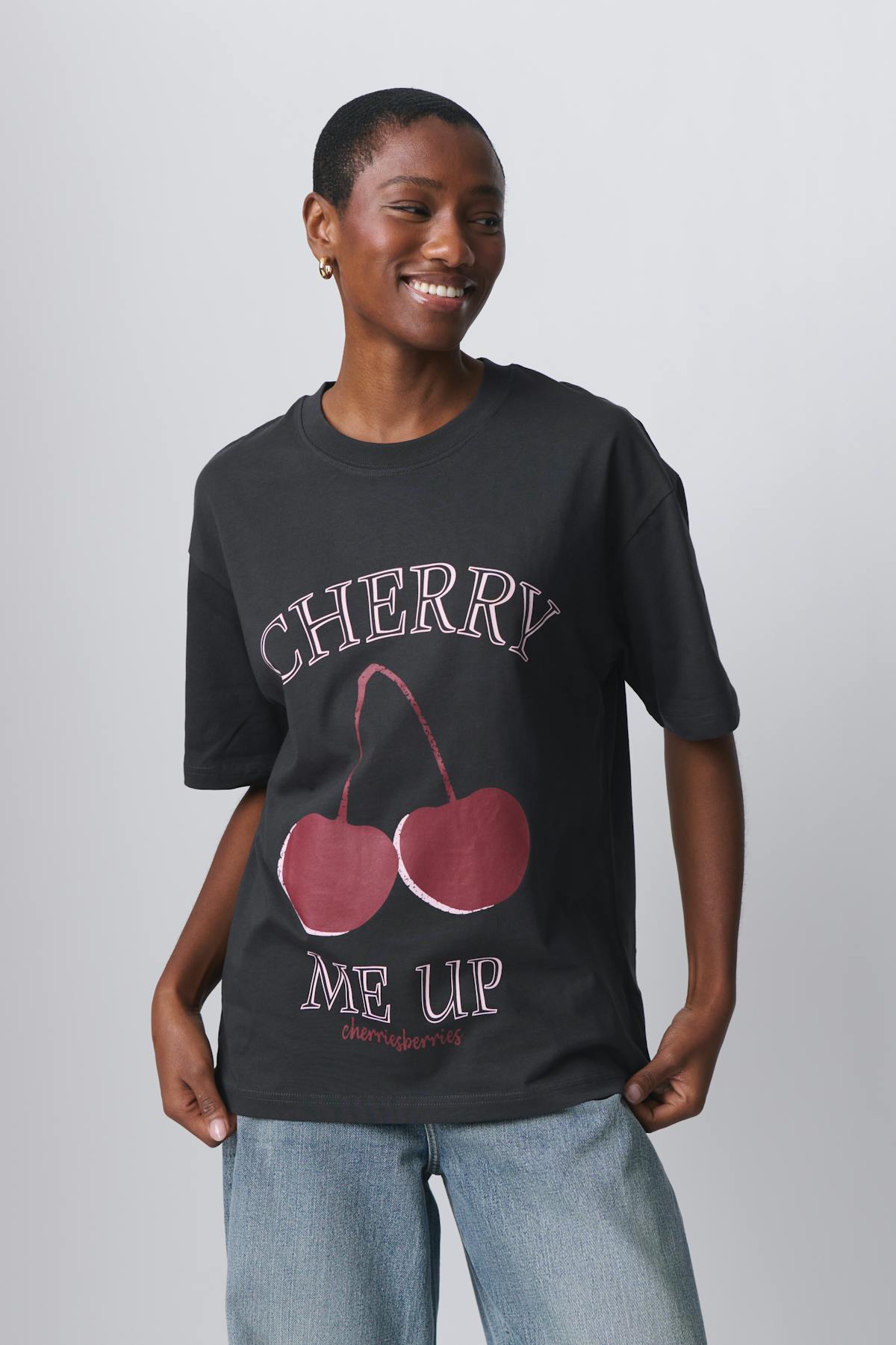 Oversized print tee - Offwhite/red