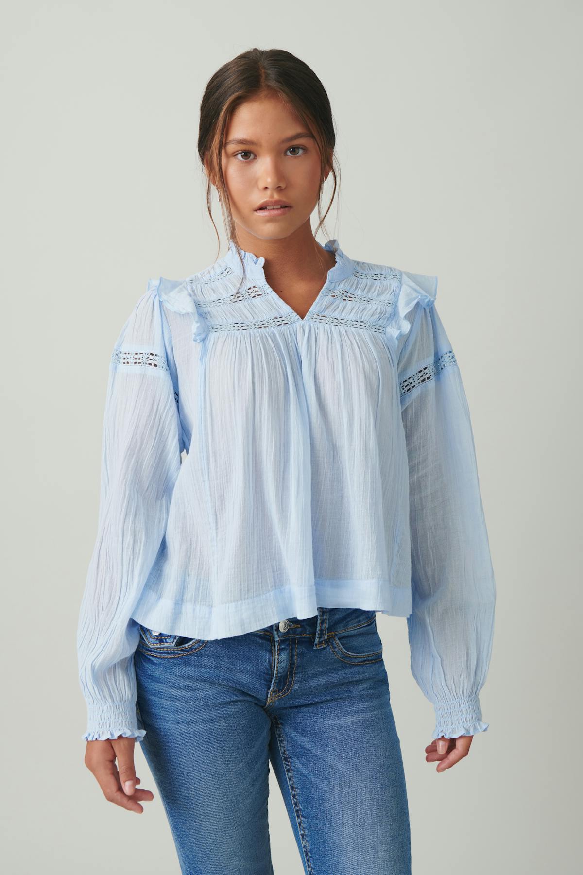 Y boho lace blouse - Bleu