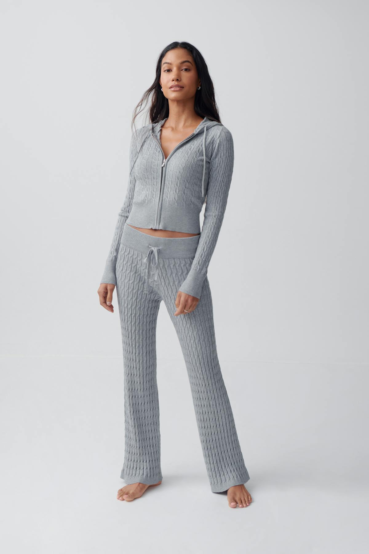 Cable knitted trousers - Grey melange