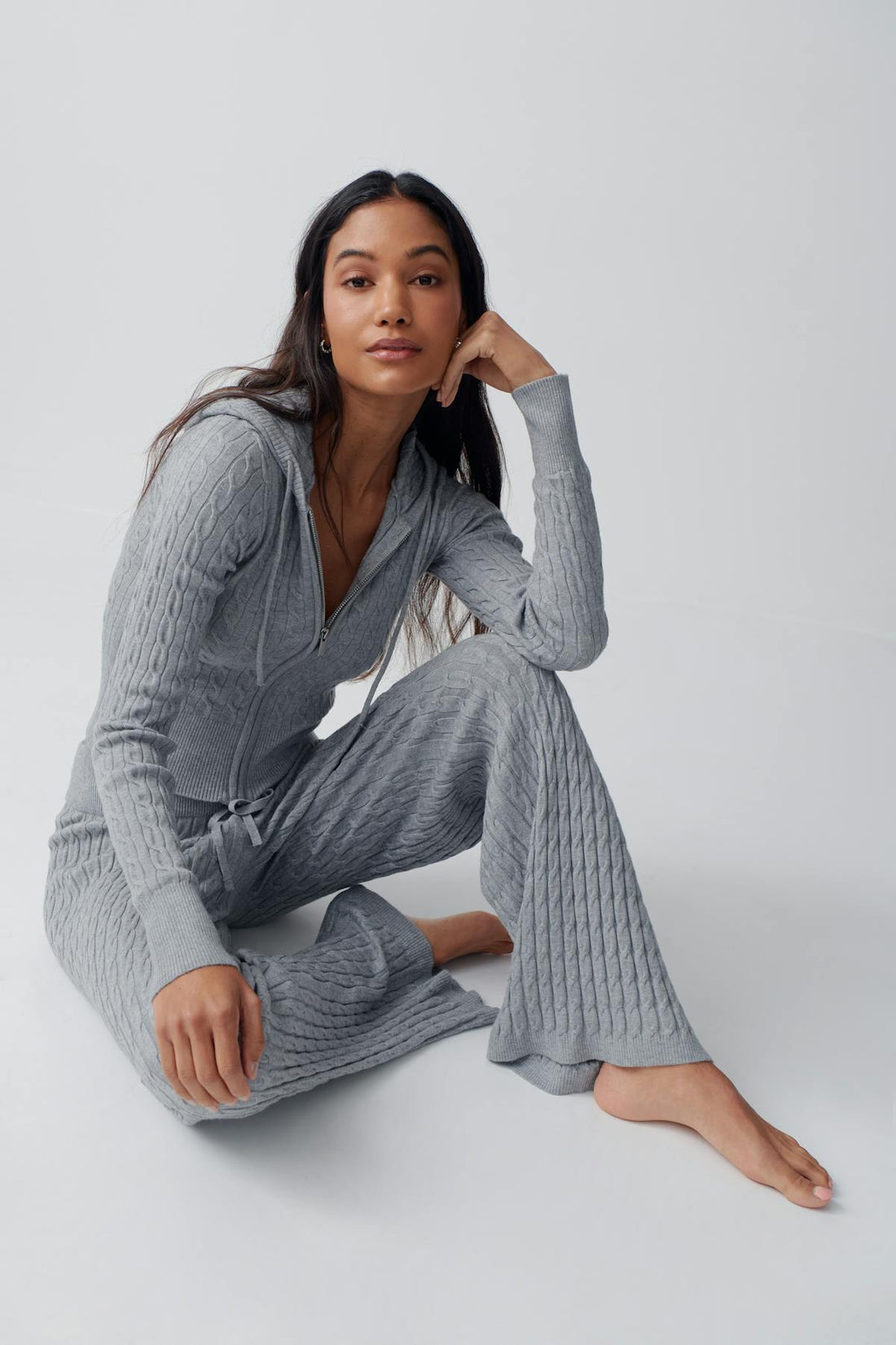 Cable knitted trousers - Grey melange