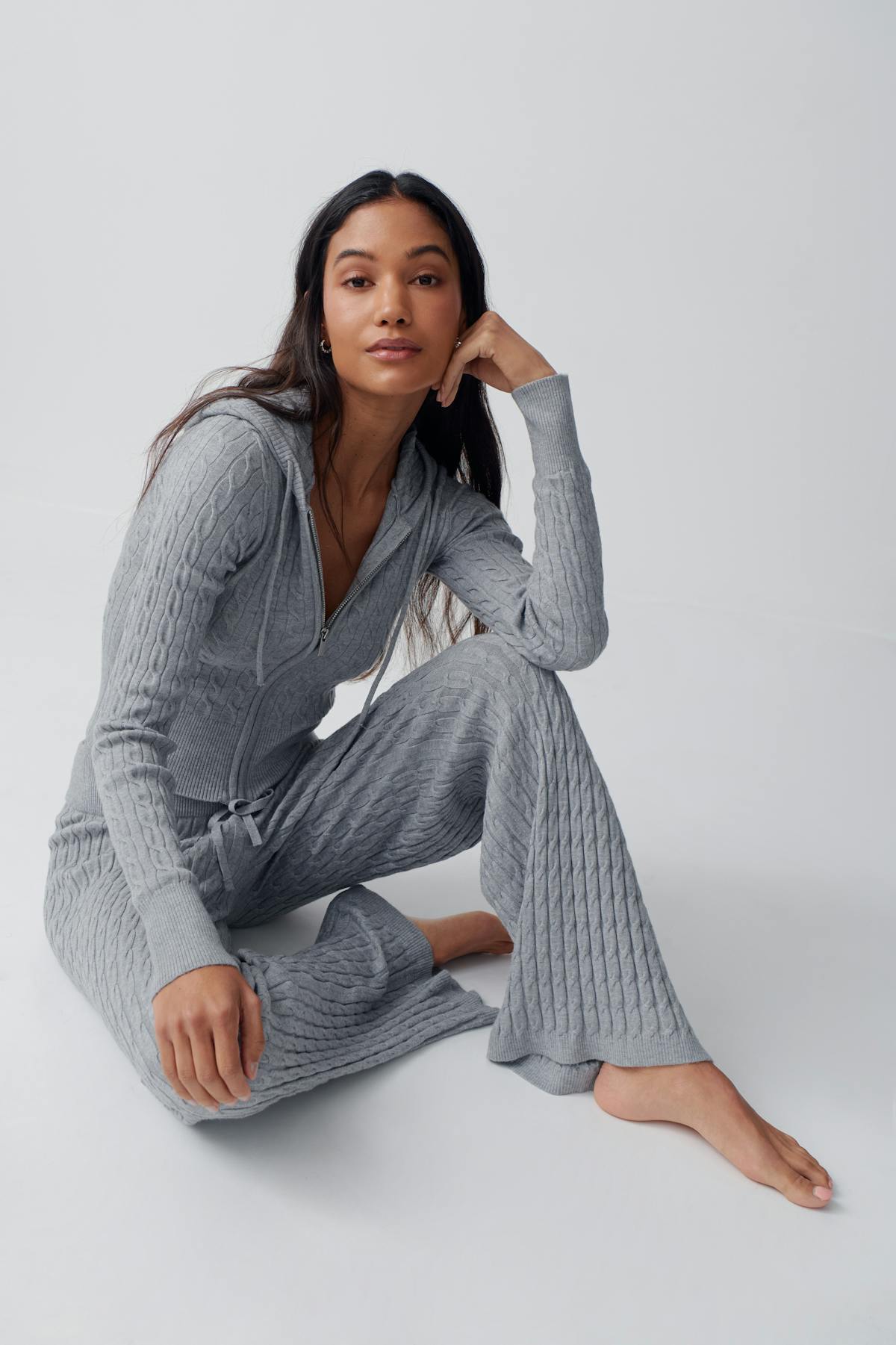 Cable knitted trousers - Grey melange