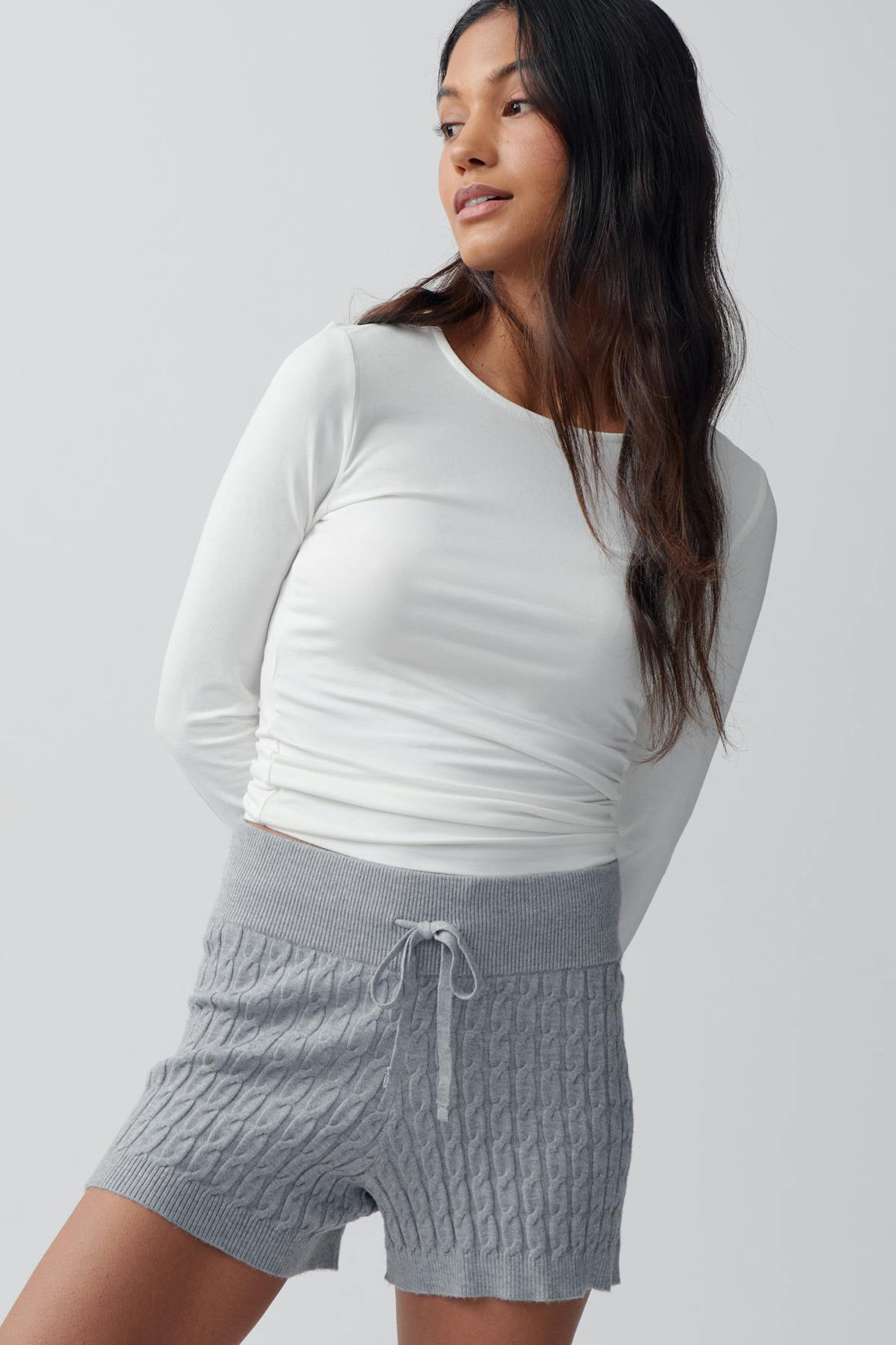 Cable knitted shorts - Grey melange