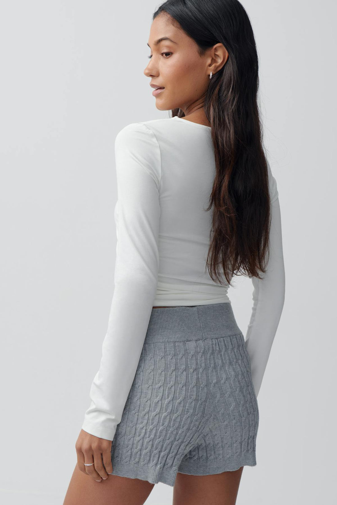 Cable knitted shorts - Grey melange