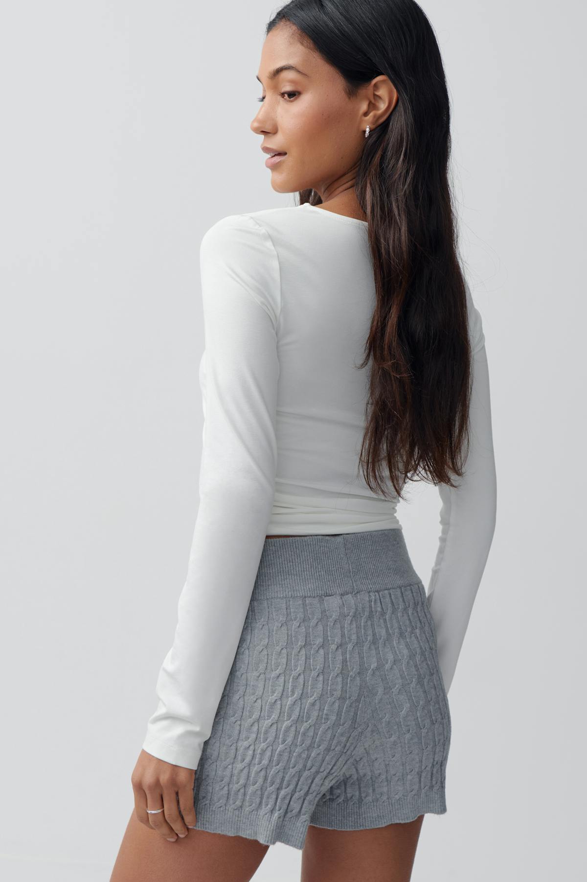 Cable knitted shorts - Grey melange
