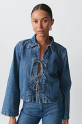 Front tie denim shirt - Gris clair