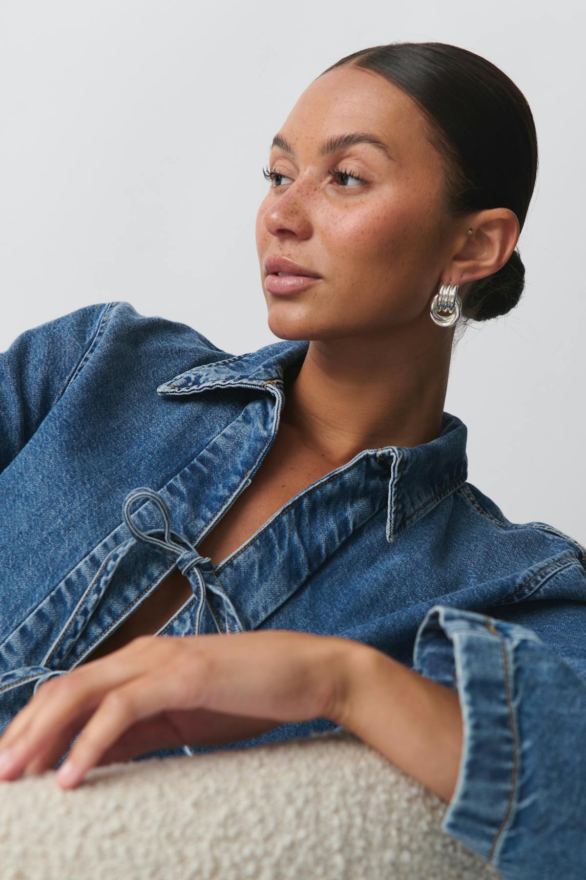 Front tie denim shirt - Bleu foncé
