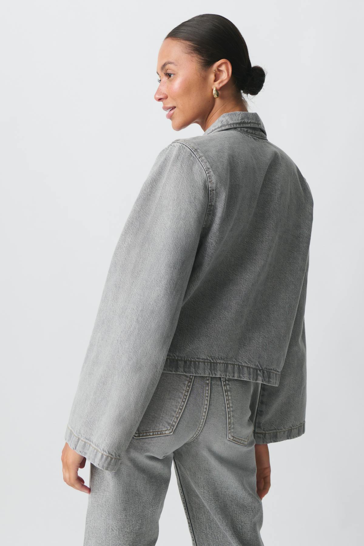 Front tie denim shirt - Gris clair