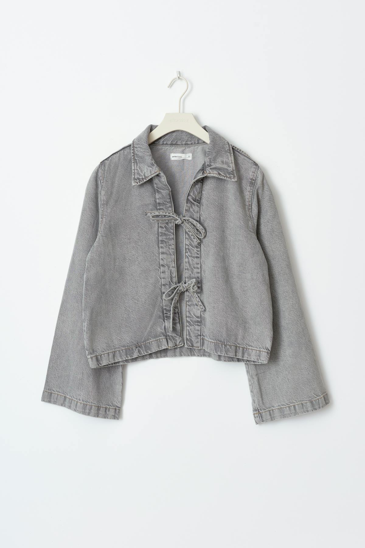 Front tie denim shirt - Gris clair