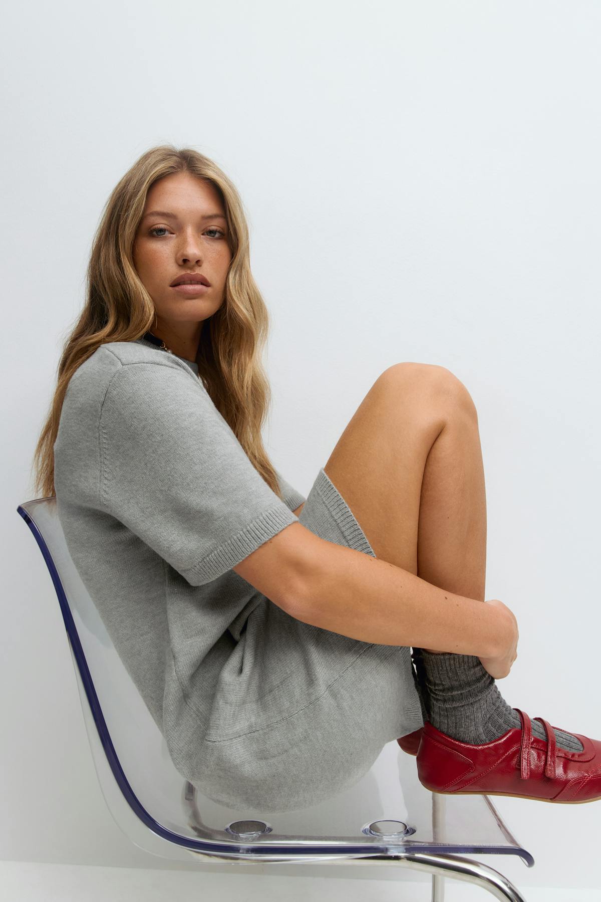 Knitted short dress - Grey melange