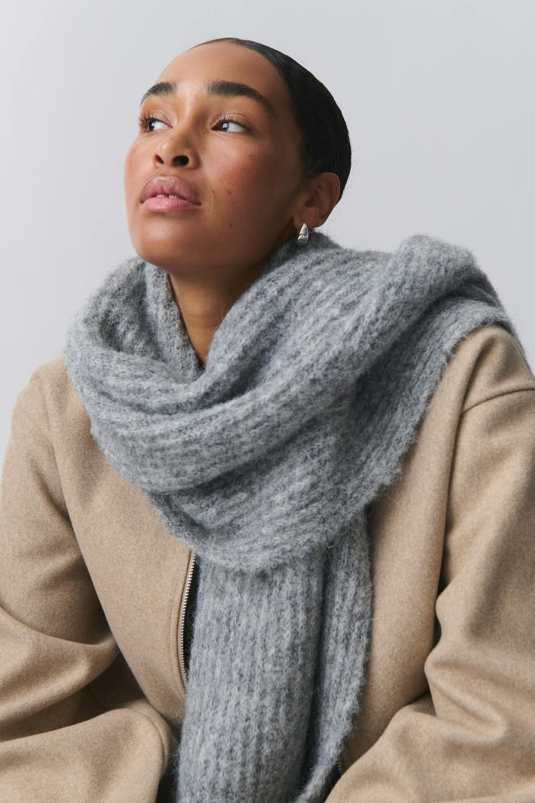 brushed scarf - Mid grey mel