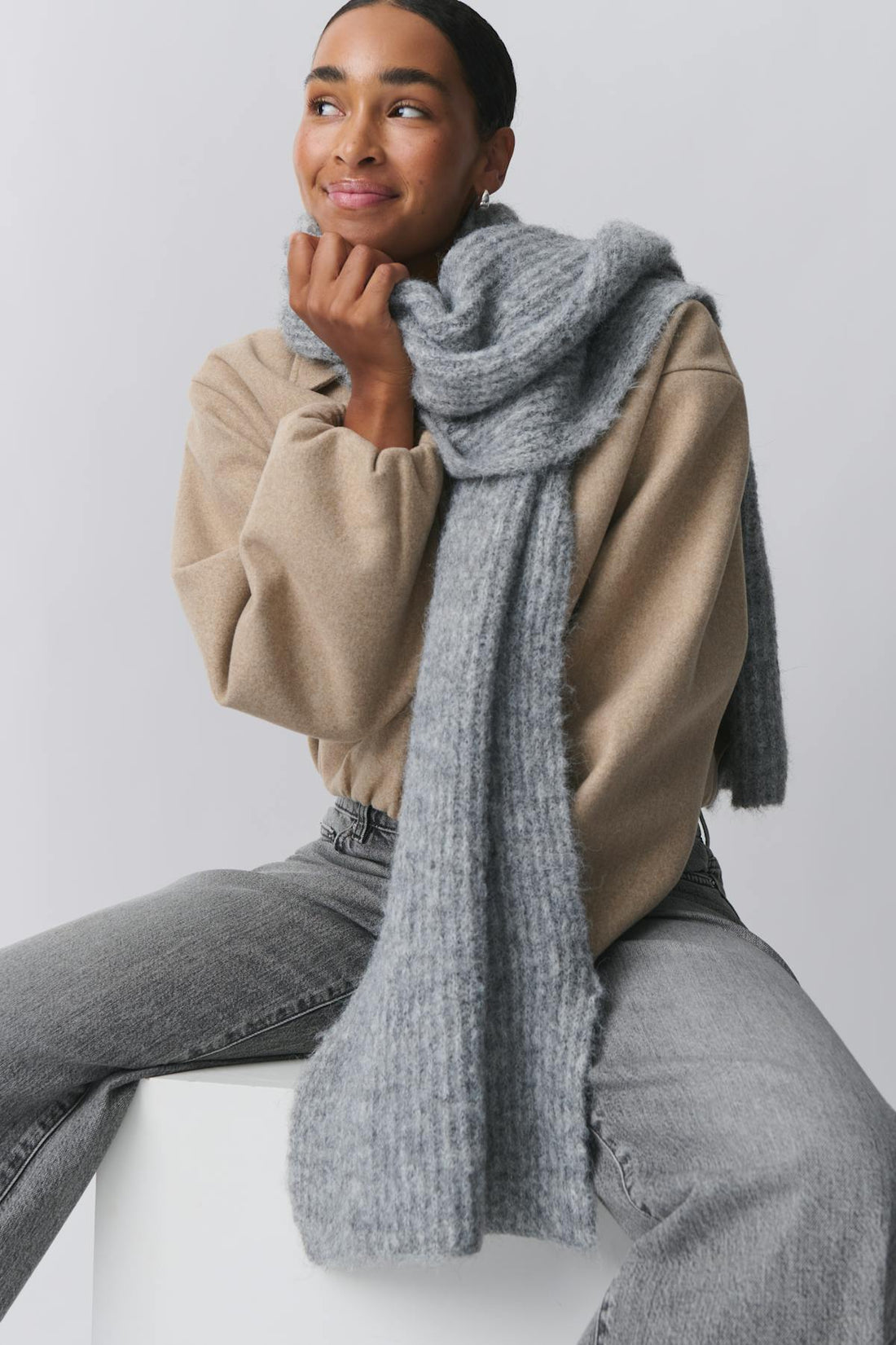 brushed scarf - Mid grey mel