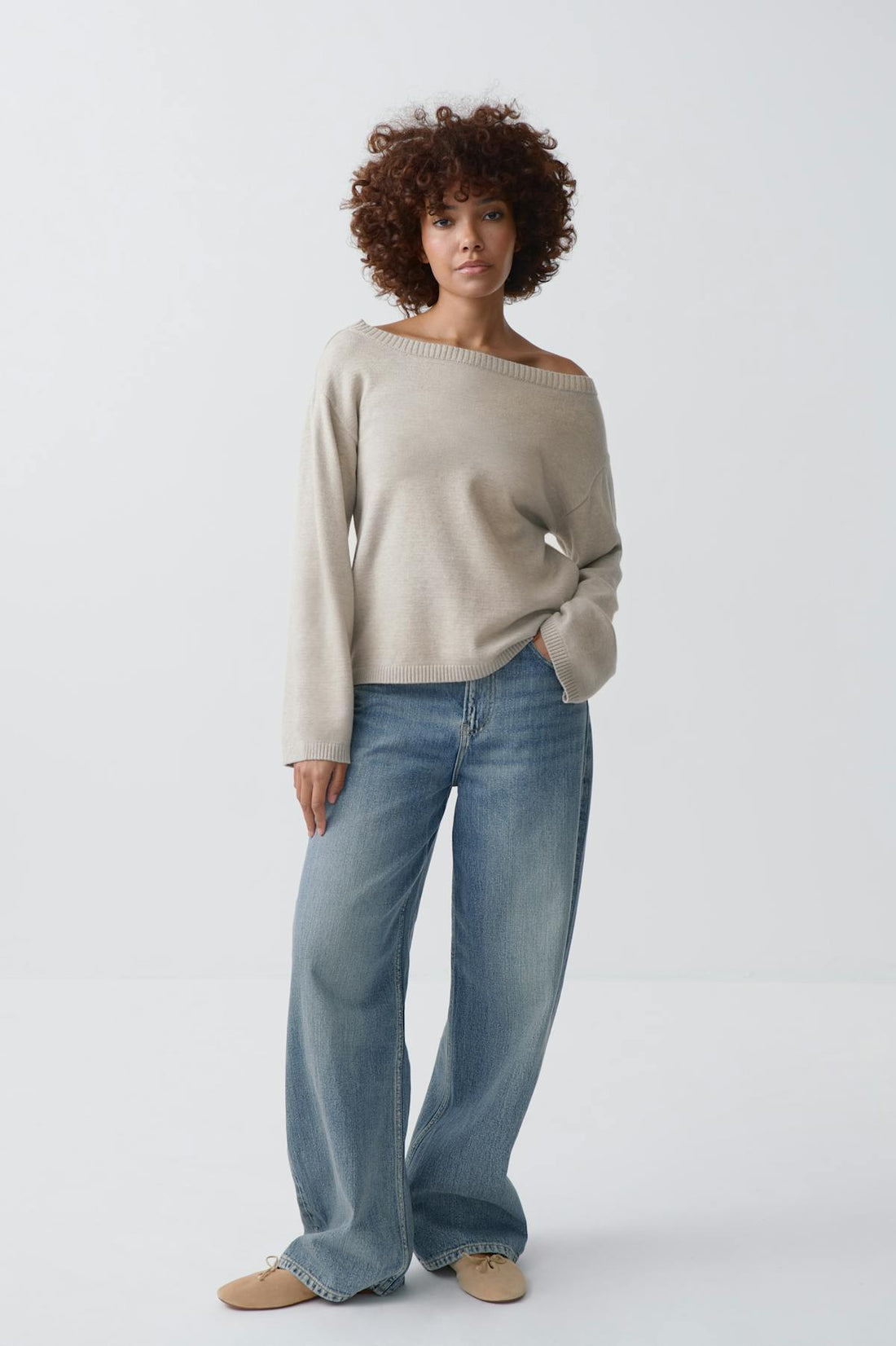 Knitted boatneck top - Beige clair