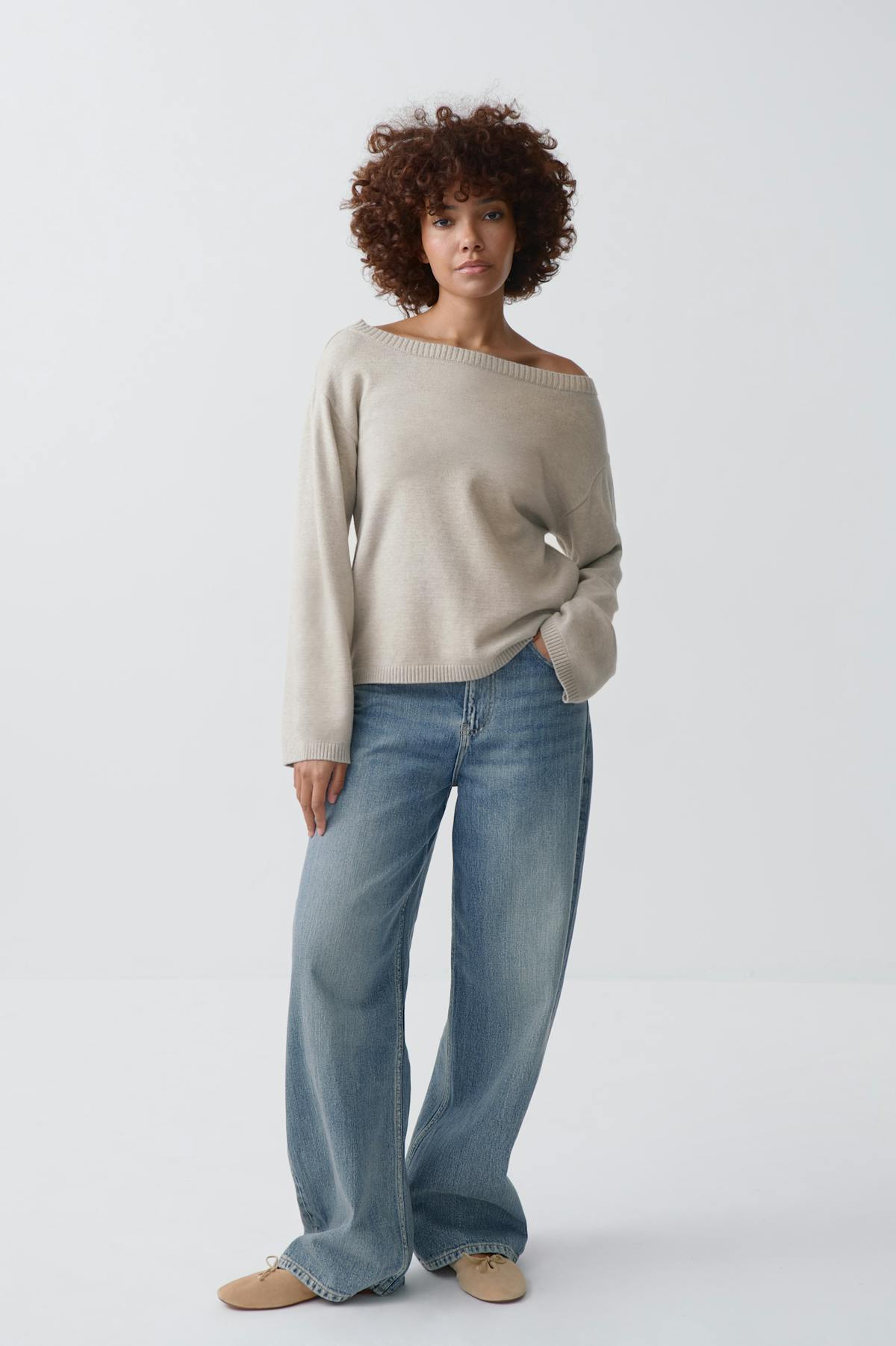 Knitted boatneck top - Beige clair