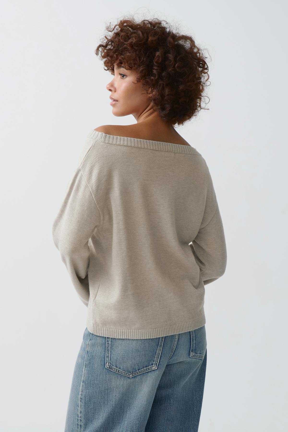 Knitted boatneck top - Beige clair
