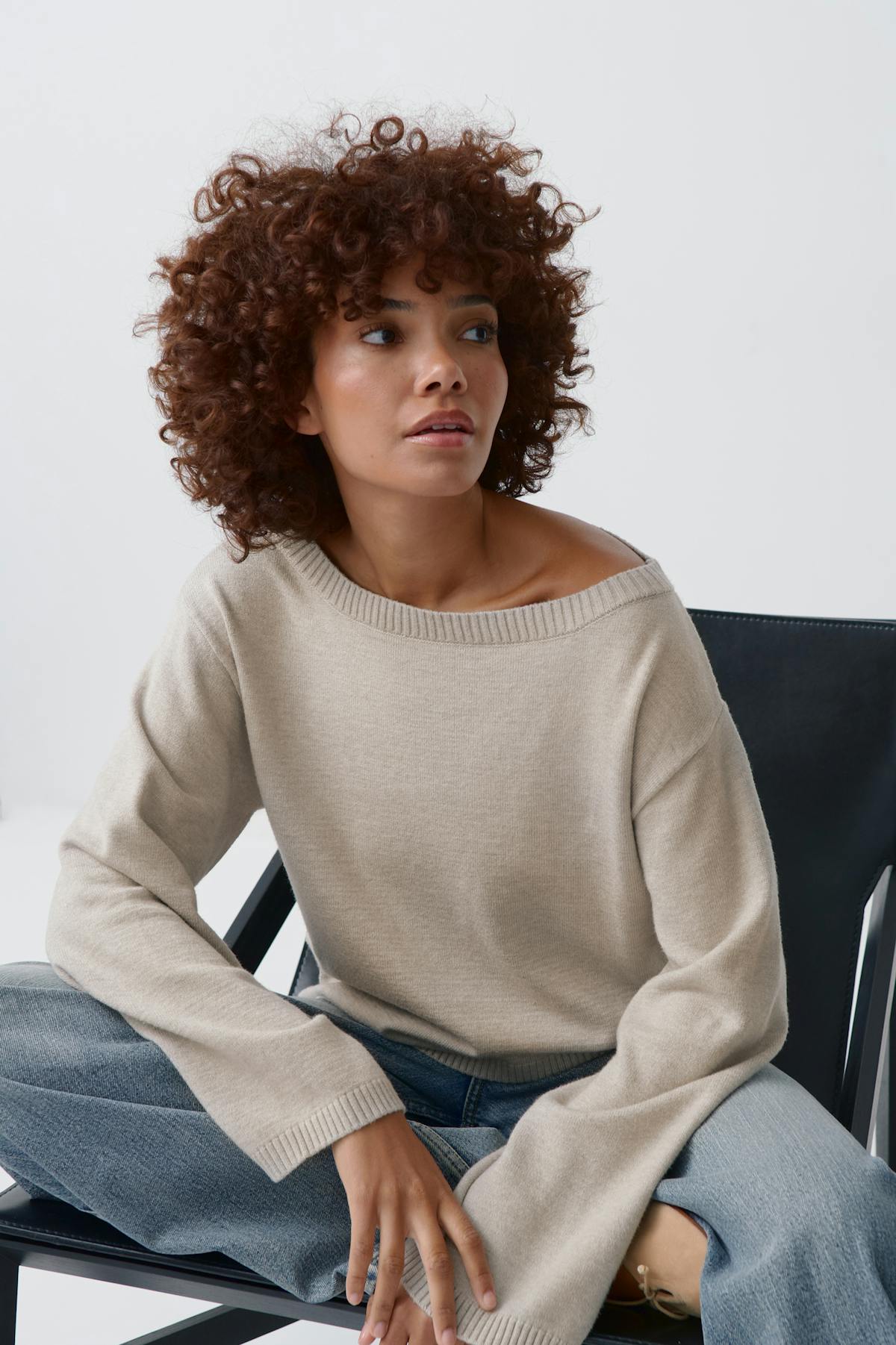 Knitted boatneck top - Beige clair