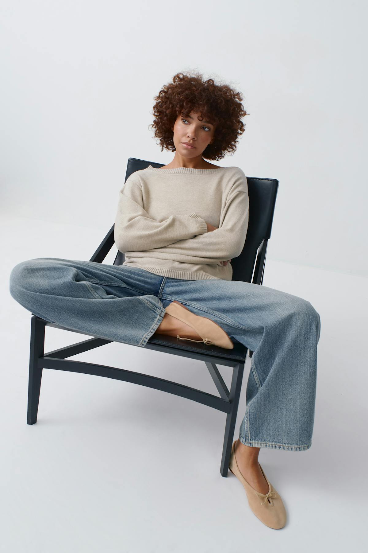 Knitted boatneck top - Beige clair