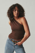 One shoulder drapy top - Pink lady