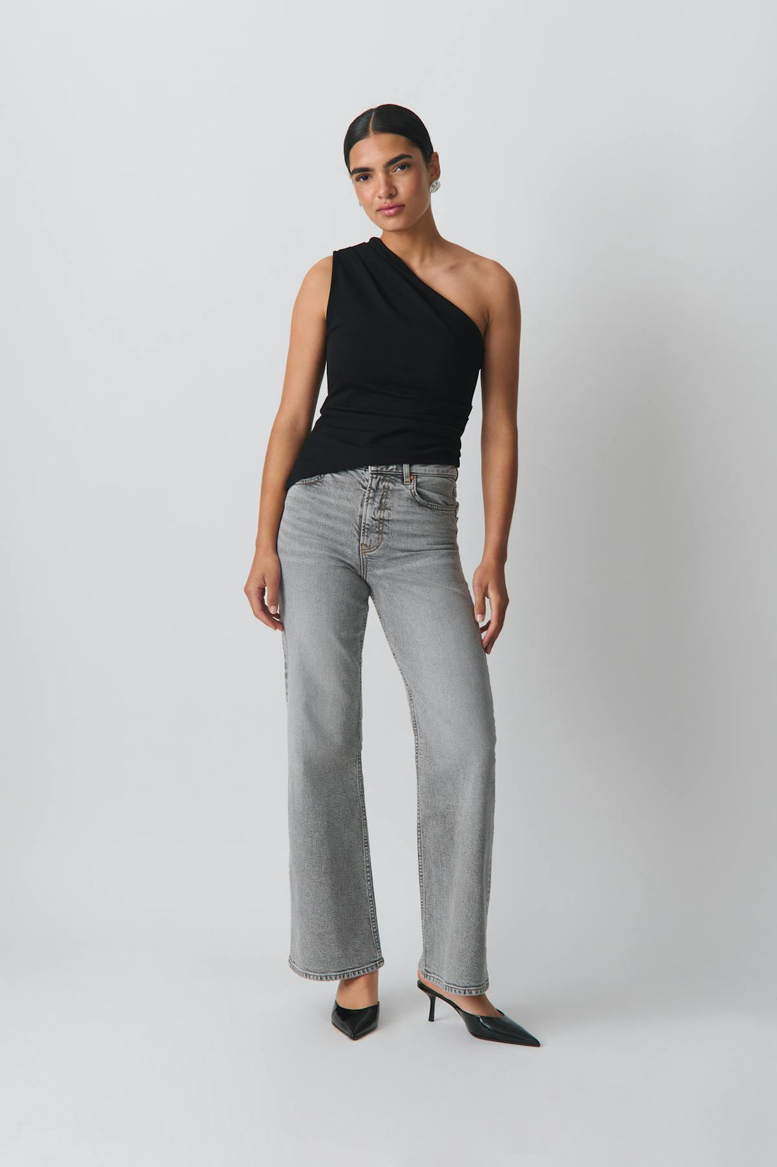 One shoulder drapy top - Noir