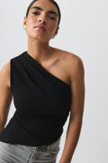 One shoulder drapy top - Noir
