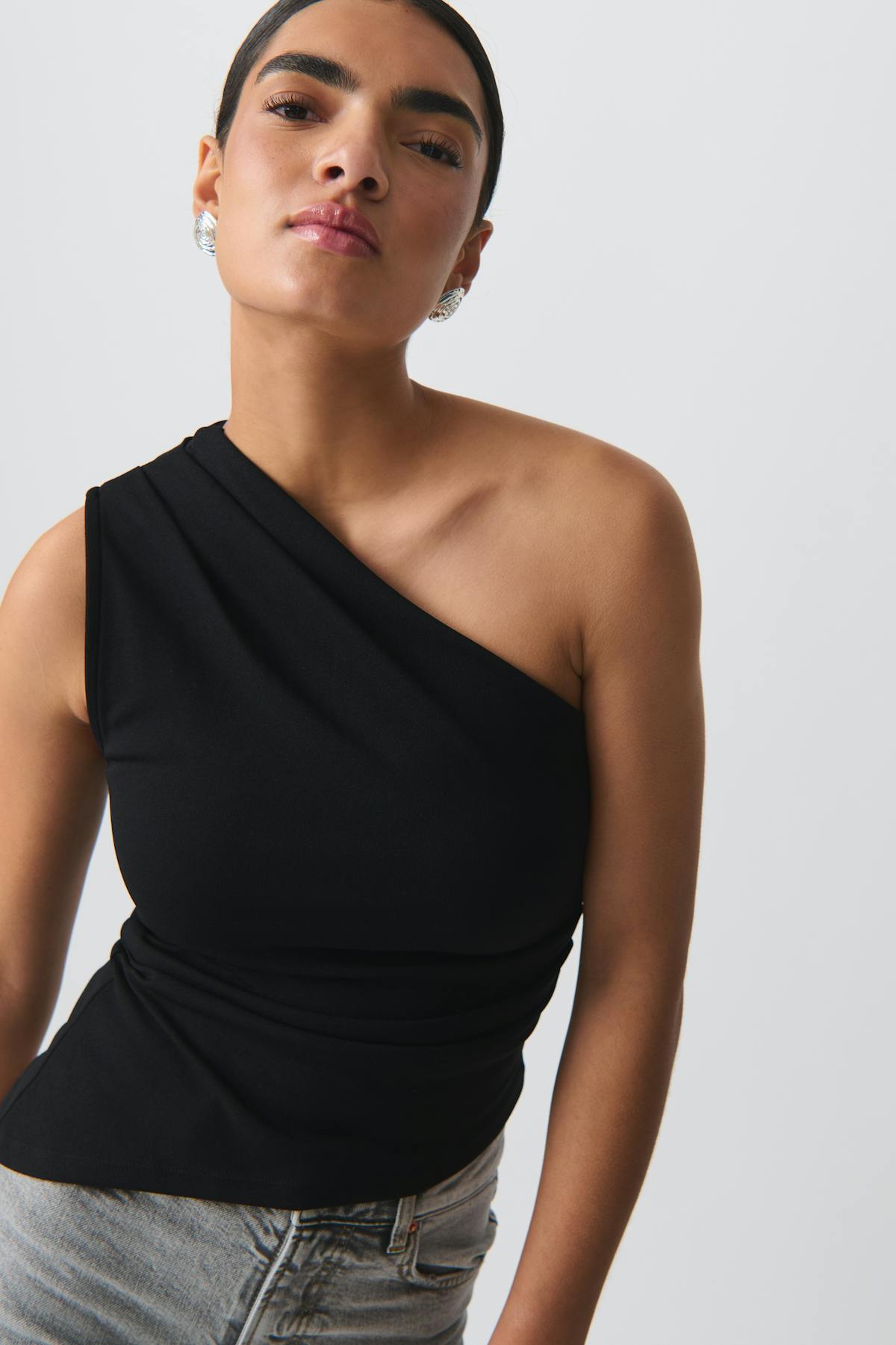 One shoulder drapy top - Noir