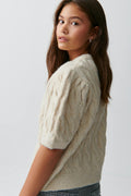 y puff sleeve kn top - Oat melange