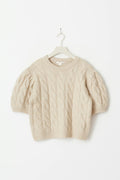 y puff sleeve kn top - Oat melange