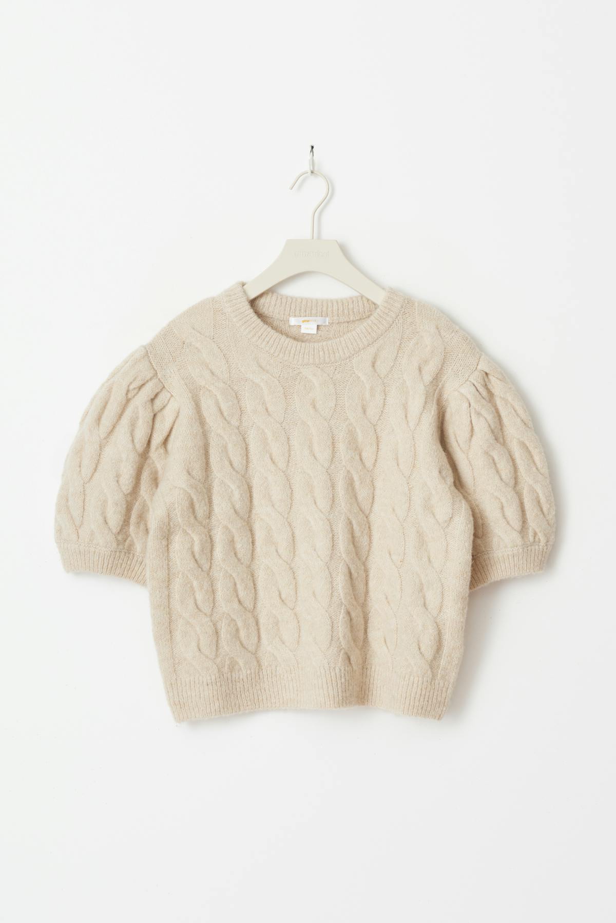 y puff sleeve kn top - Oat melange