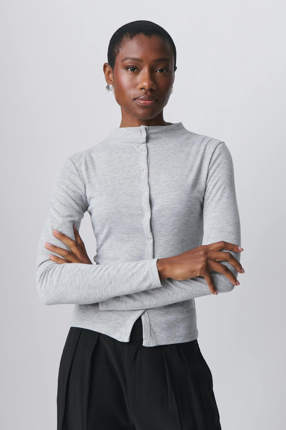 Button top - Lt grey melange