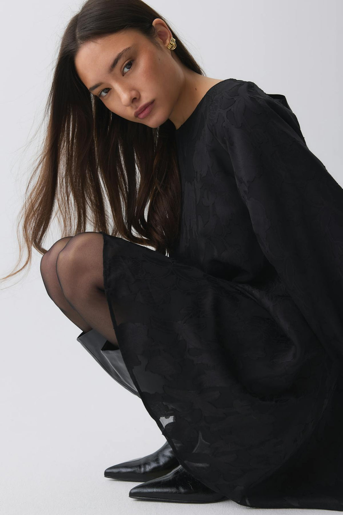 Wide flowy floral dress - Noir