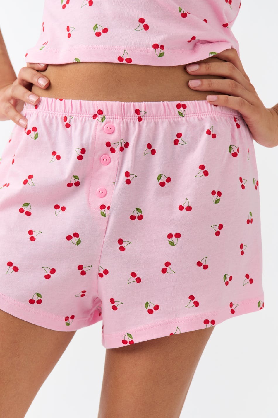 Soft pyjamas shorts - Pink cherry aop