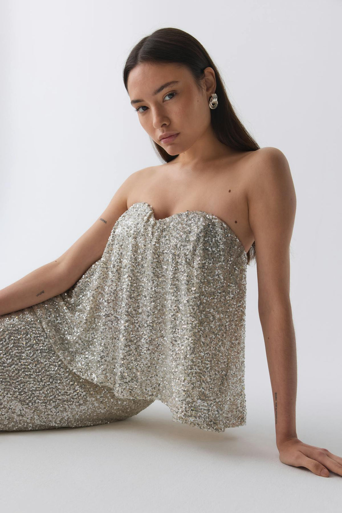 Strapless sequin top - Blanc cassé