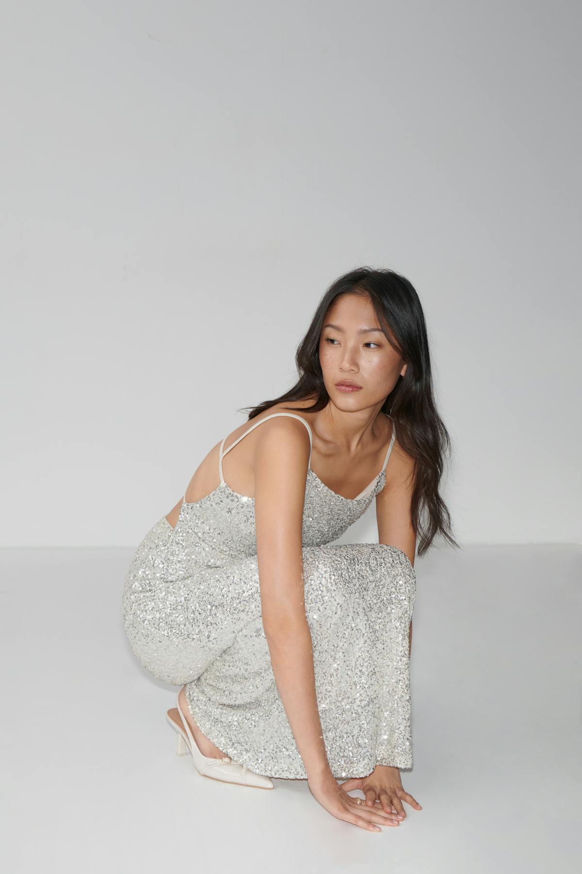 Sequin maxi skirt - Blanc cassé