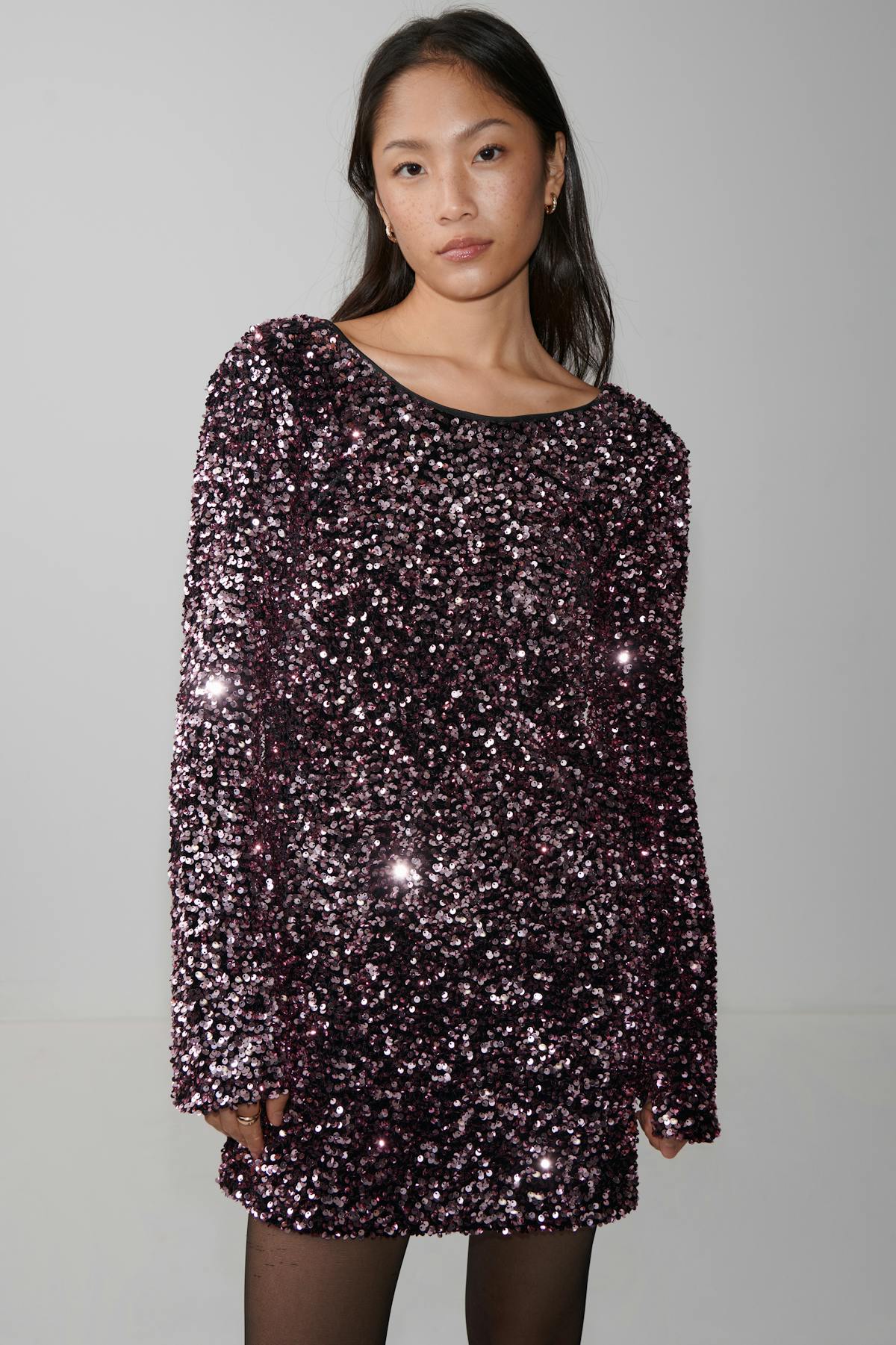 Loose sequin mini dress - Noir