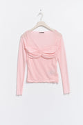 Sheer boatneck top - Ballet slipper