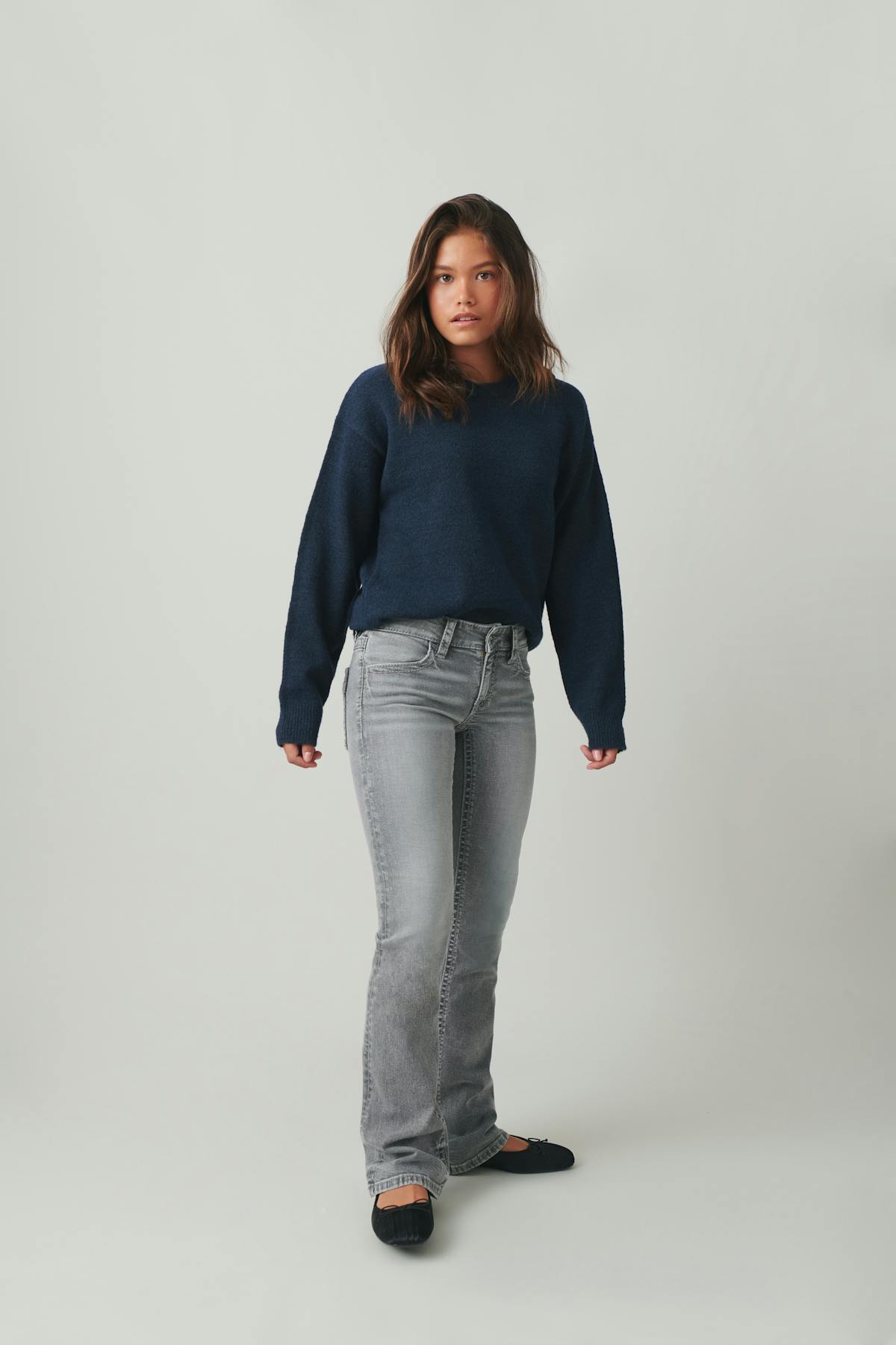 Low boot embroidery jeans - Sky blue