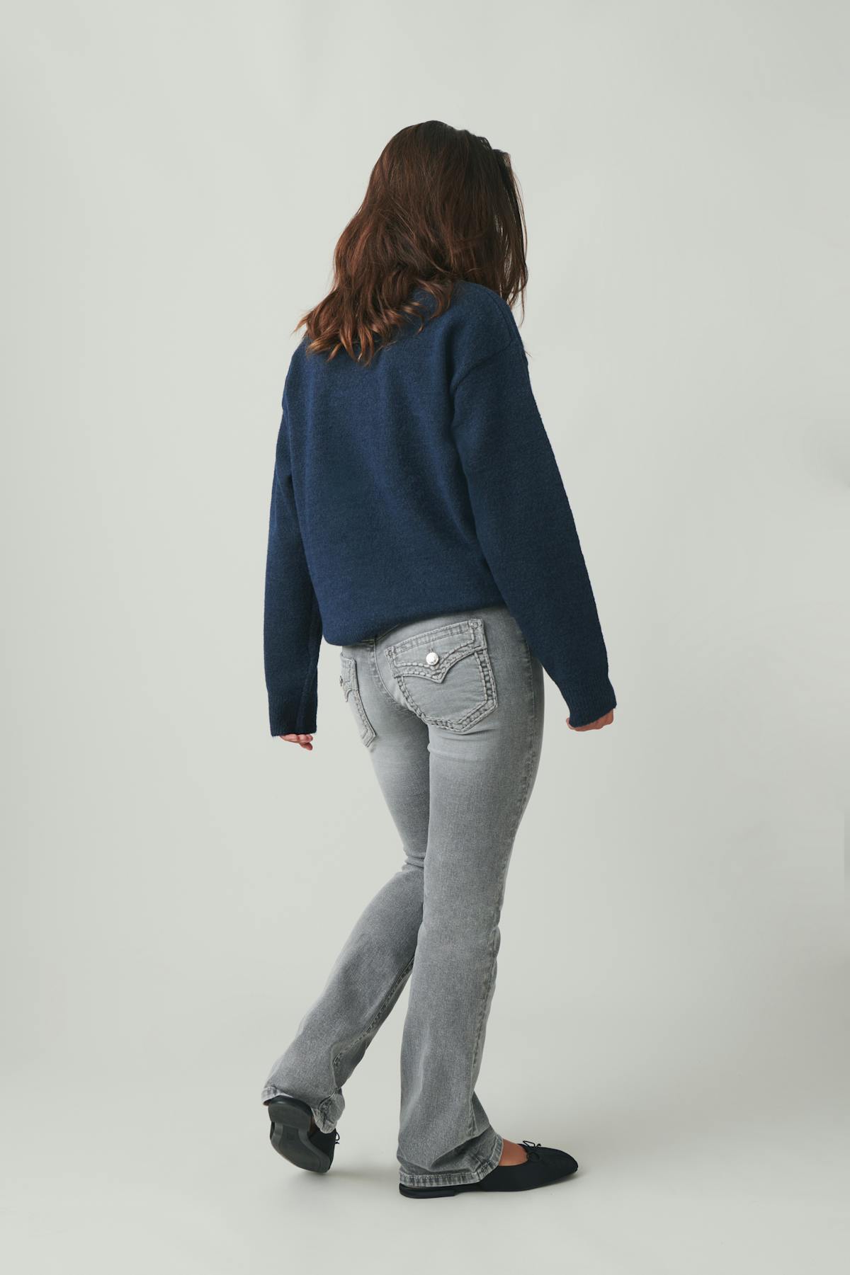 Low boot embroidery jeans - Sky blue