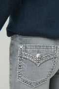 Low boot embroidery jeans - Mid blue