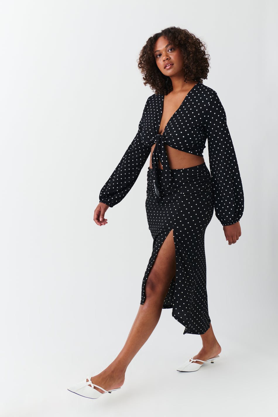 Ruched midi skirt - Black dot
