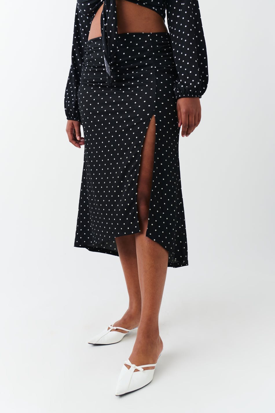 Ruched midi skirt - Black dot