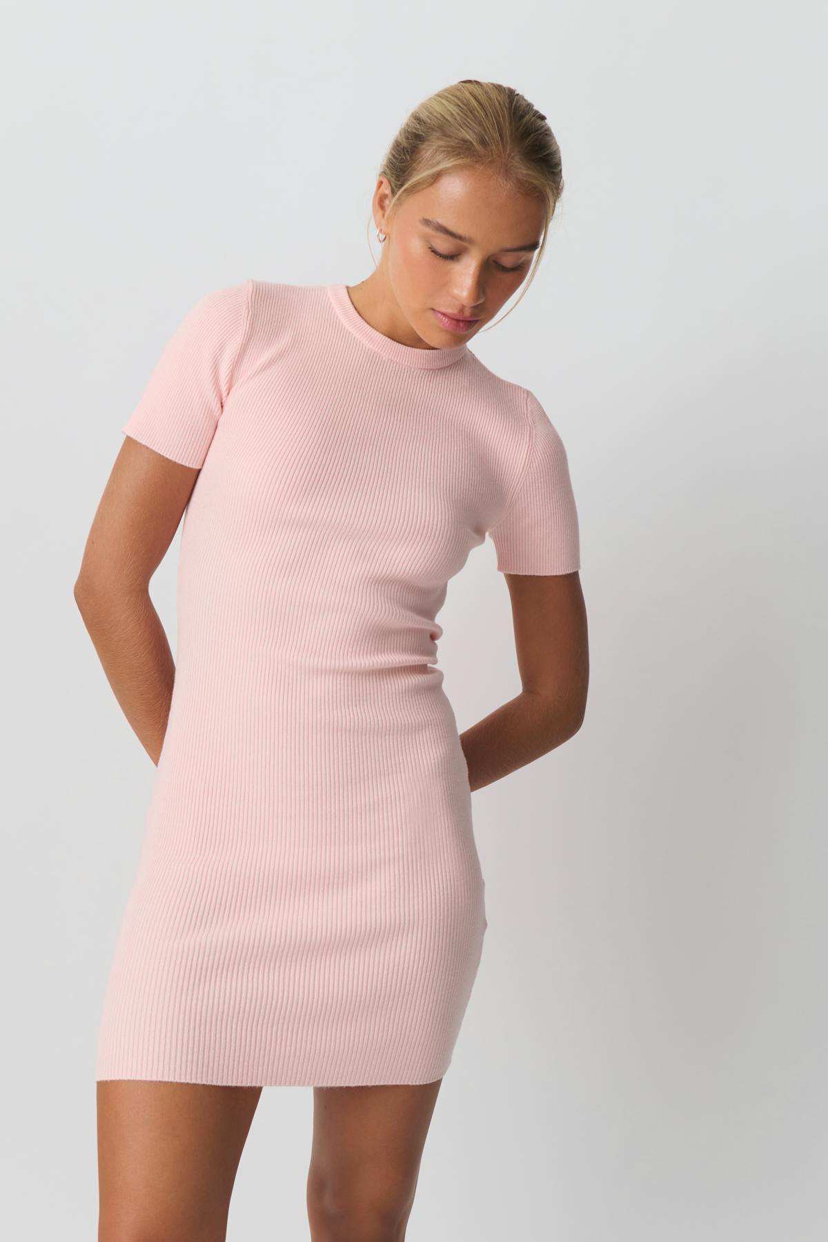 Short sleeve knit dress - Gardenia
