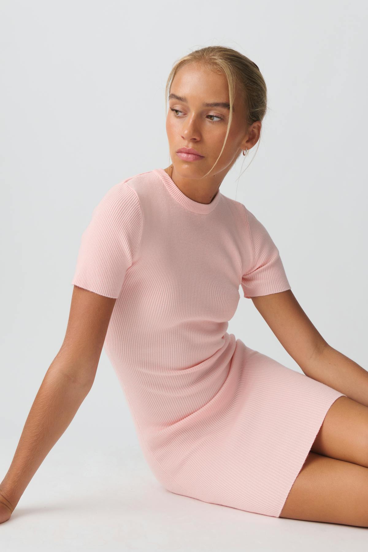 Short sleeve knit dress - Gardenia