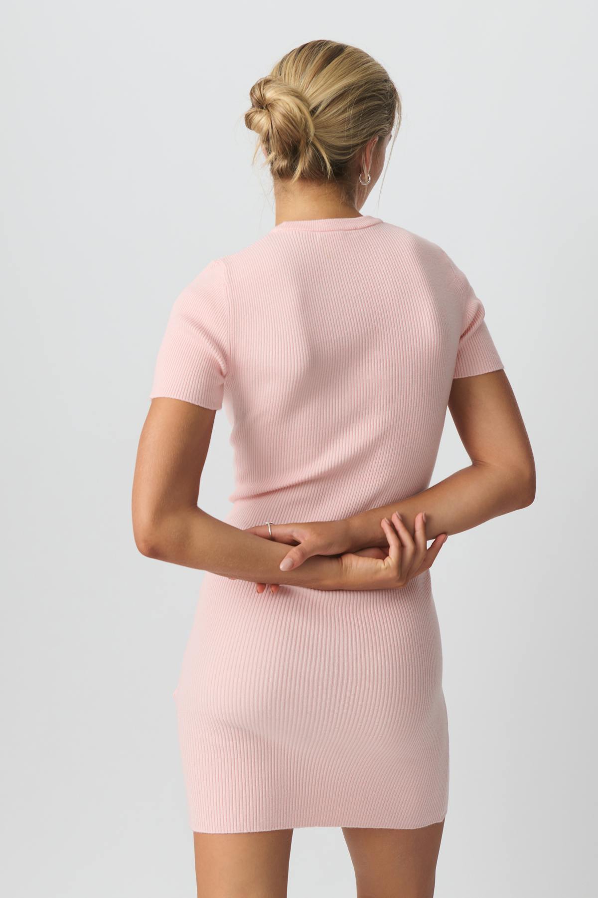 Short sleeve knit dress - Gardenia