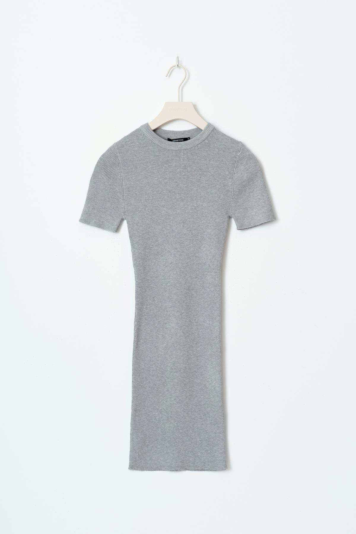 Short sleeve knit dress - Lt grey melange