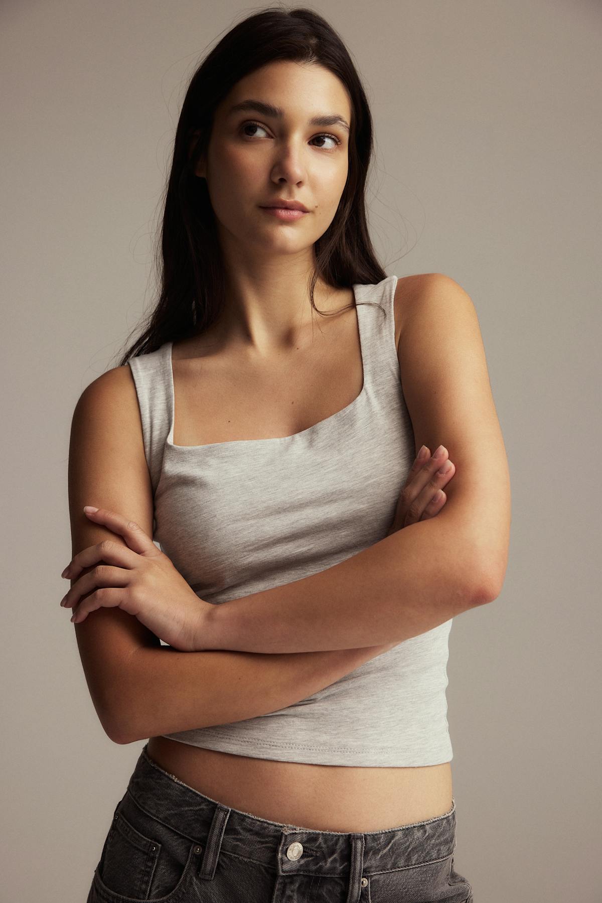 Square neck tank top - Grey melange