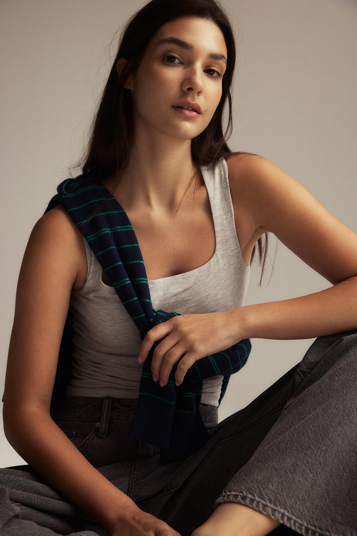 Square neck tank top - Grey melange