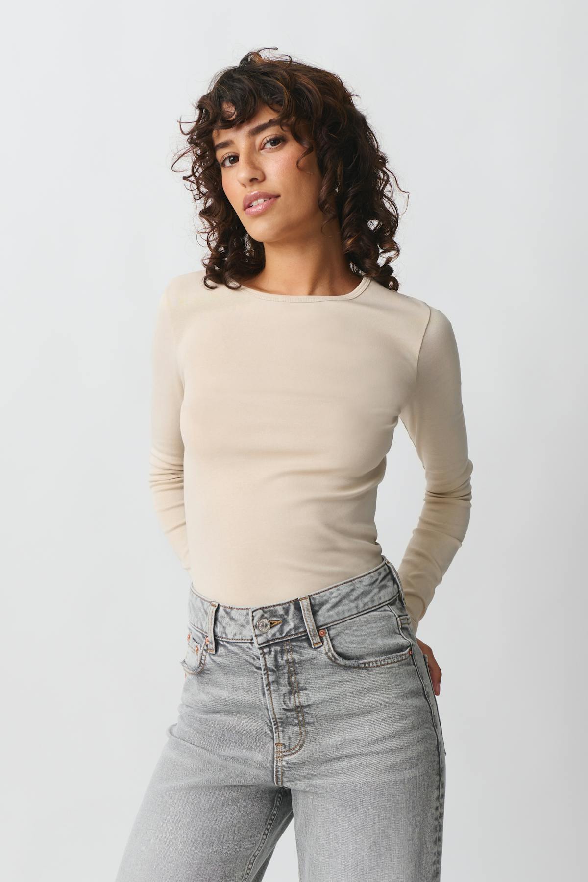 Basic long sleeve top - Oxford tan