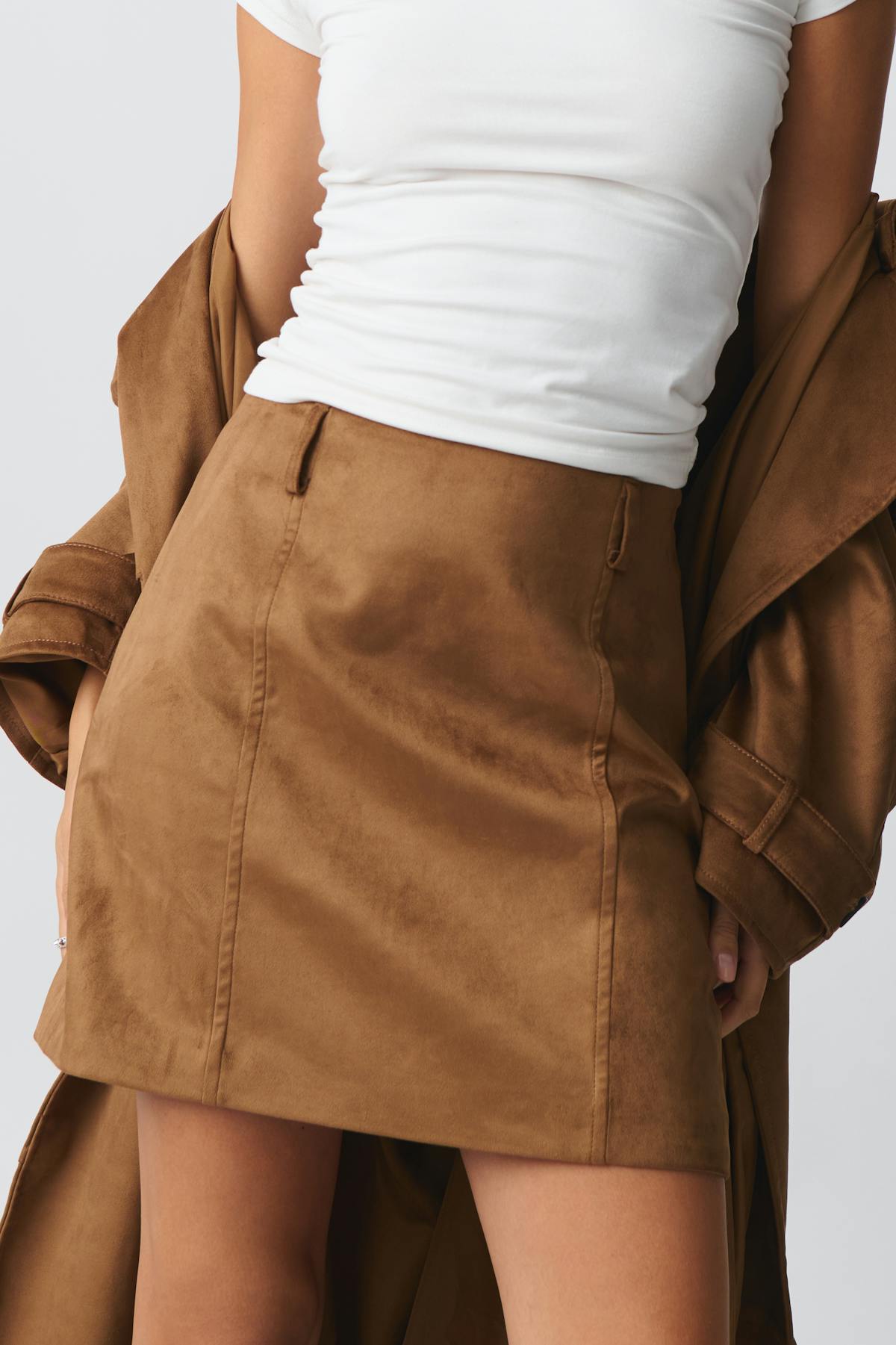 Faux mini suede skirt - Marron