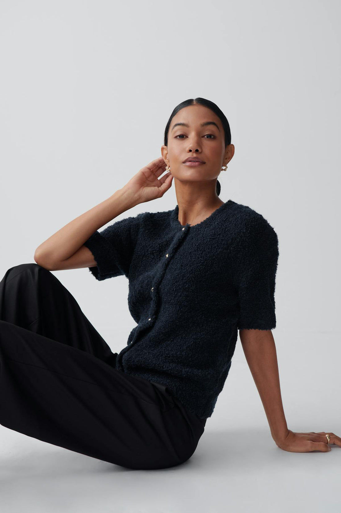 Knitted boucle cardigan - Bleu marine