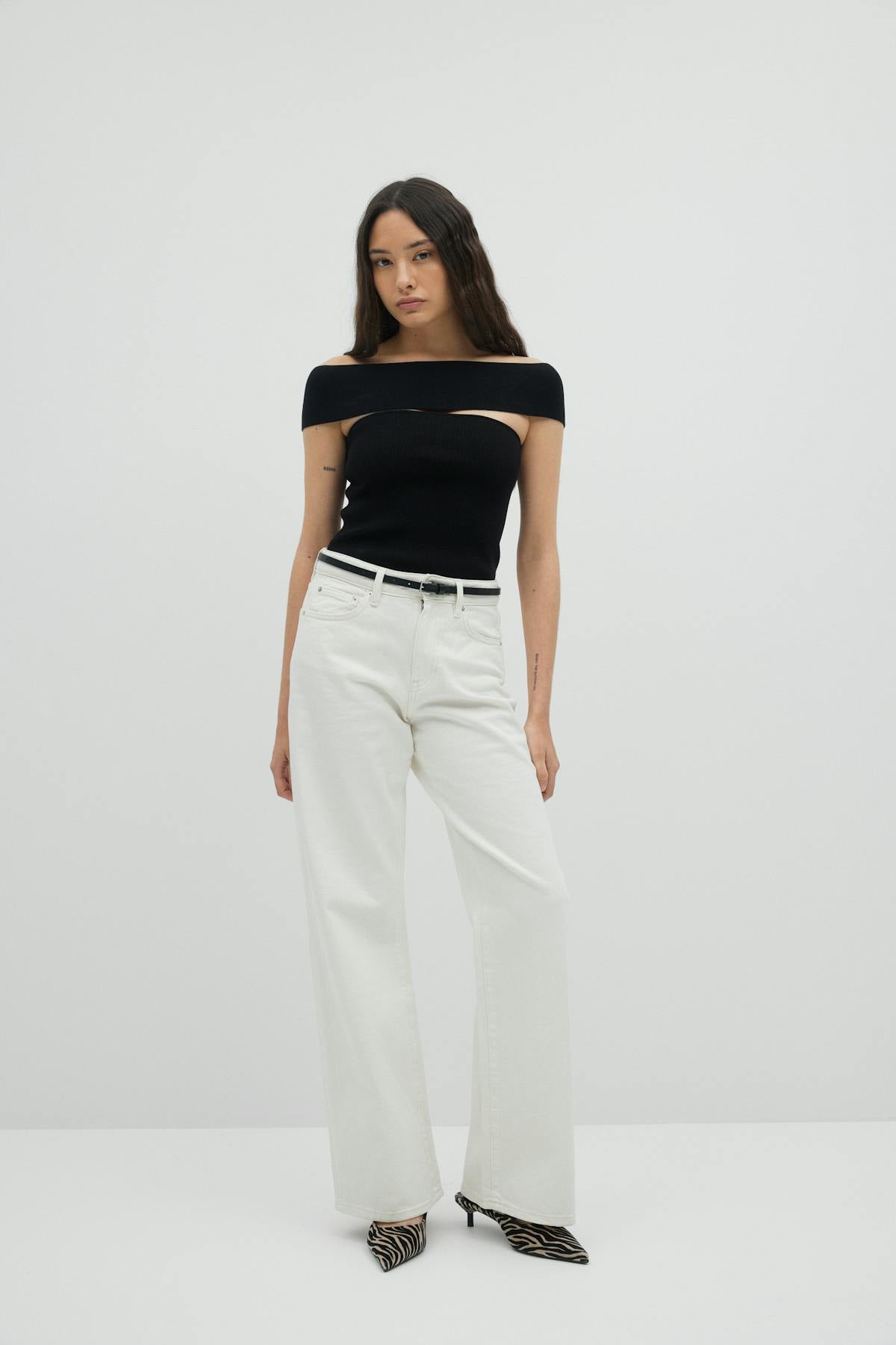 Off shoulder knit top - Noir