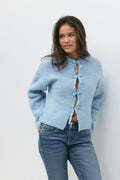 Y bow cardigan - Lt grey melange